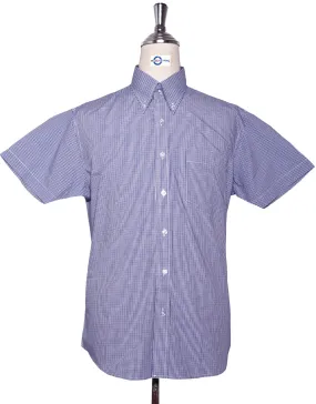 Short Sleeve Shirt - Purple and Navy Blue  Small Gingham Check Shirt