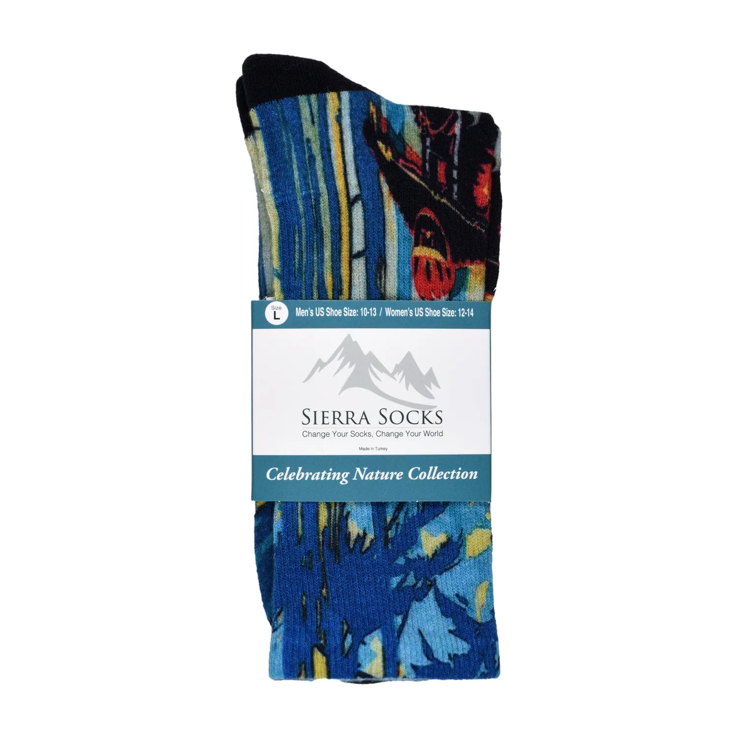 Sierra Socks Forest Biker Pattern CoolMax Socks, Nature Collection for Men & Women Eco-Friendly Colorful Crew Socks