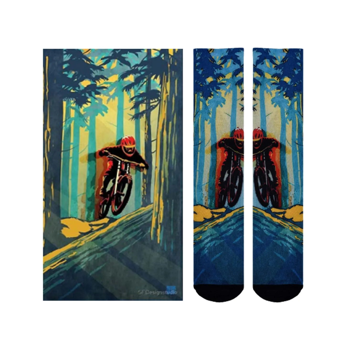 Sierra Socks Forest Biker Pattern CoolMax Socks, Nature Collection for Men & Women Eco-Friendly Colorful Crew Socks