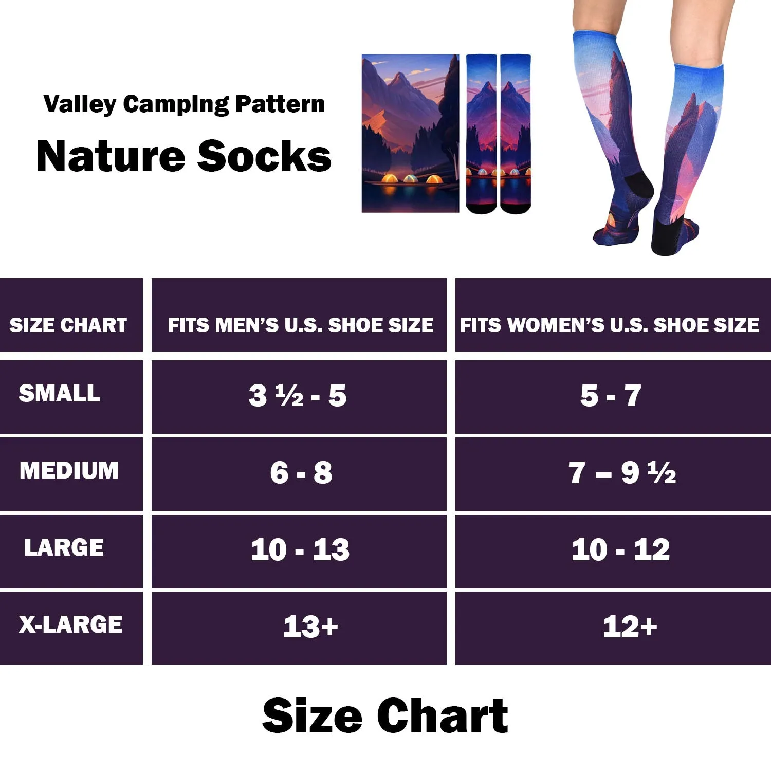 Sierra Socks Valley Camping Pattern CoolMax Socks, Nature Collection for Men & Women Eco-Friendly Colorful Crew Socks