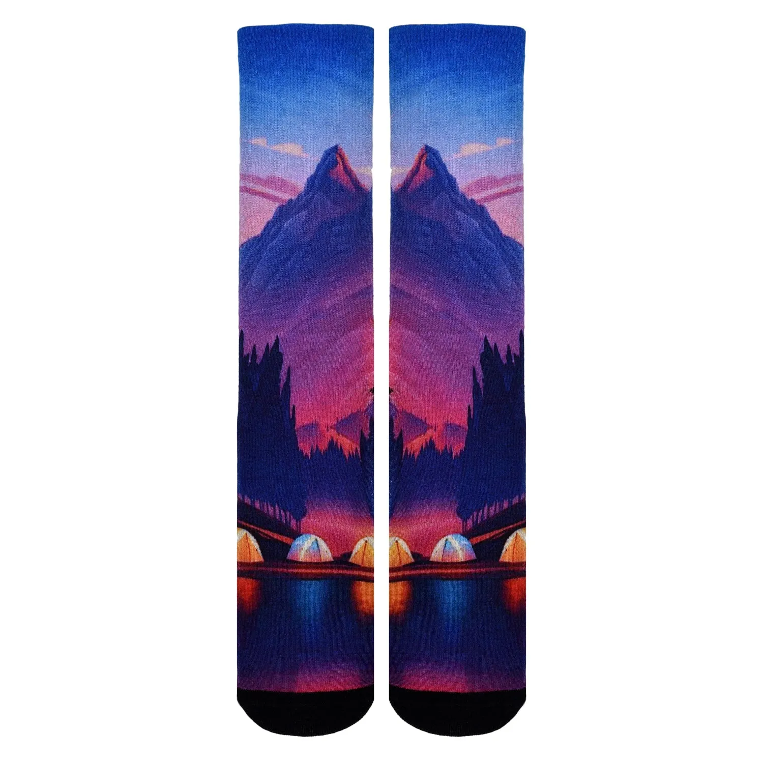 Sierra Socks Valley Camping Pattern CoolMax Socks, Nature Collection for Men & Women Eco-Friendly Colorful Crew Socks