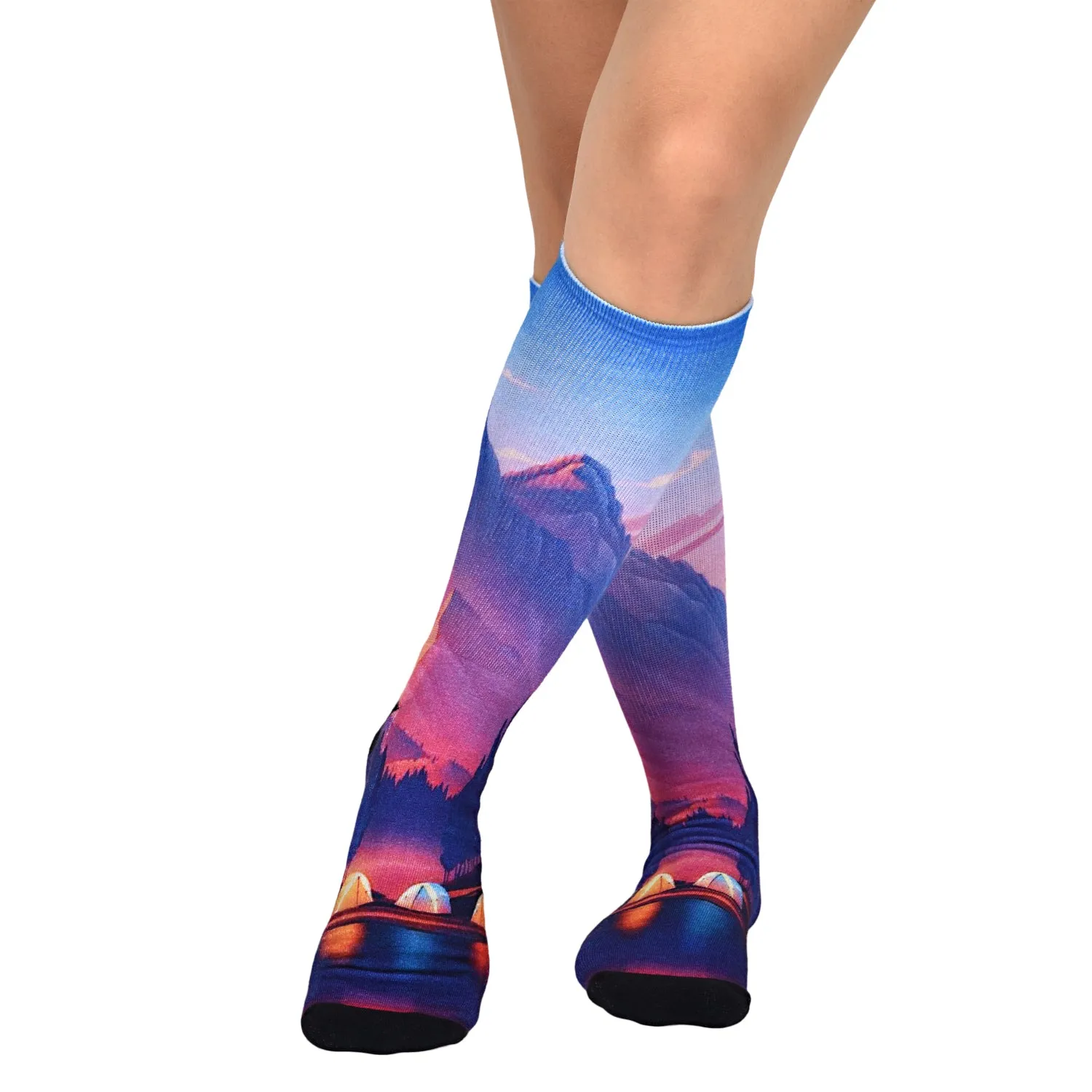 Sierra Socks Valley Camping Pattern CoolMax Socks, Nature Collection for Men & Women Eco-Friendly Colorful Crew Socks