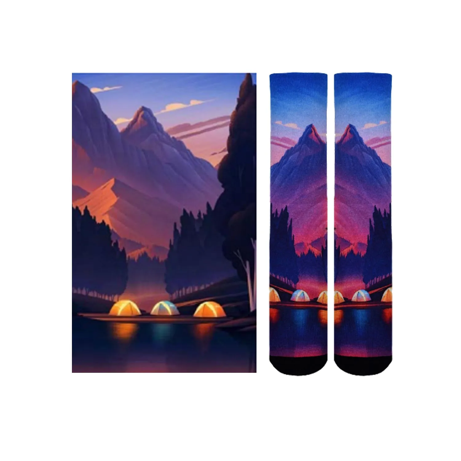 Sierra Socks Valley Camping Pattern CoolMax Socks, Nature Collection for Men & Women Eco-Friendly Colorful Crew Socks