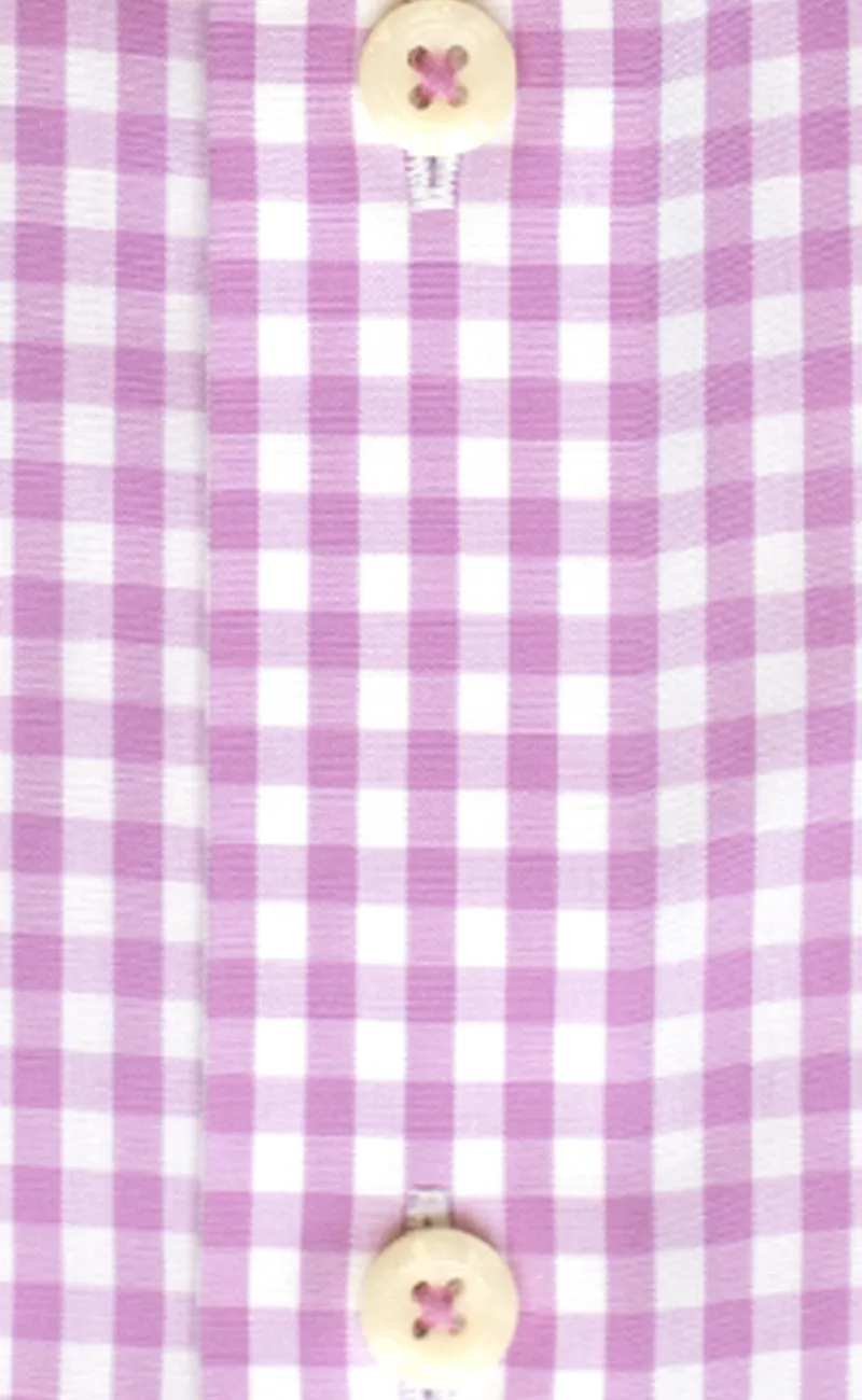 Slim Fit Pink Gingham English Spread Collar Supima® Cotton Non-Iron Broadcloth Dress Shirt