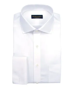 Slim Fit White English Spread Collar French Cuff Supima® Cotton Non-Iron Pinpoint Dress Shirt