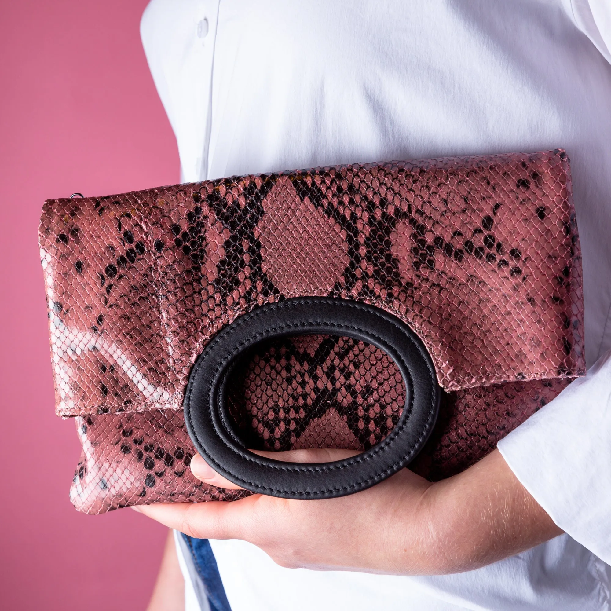 Snake Pink Three Way Clutch