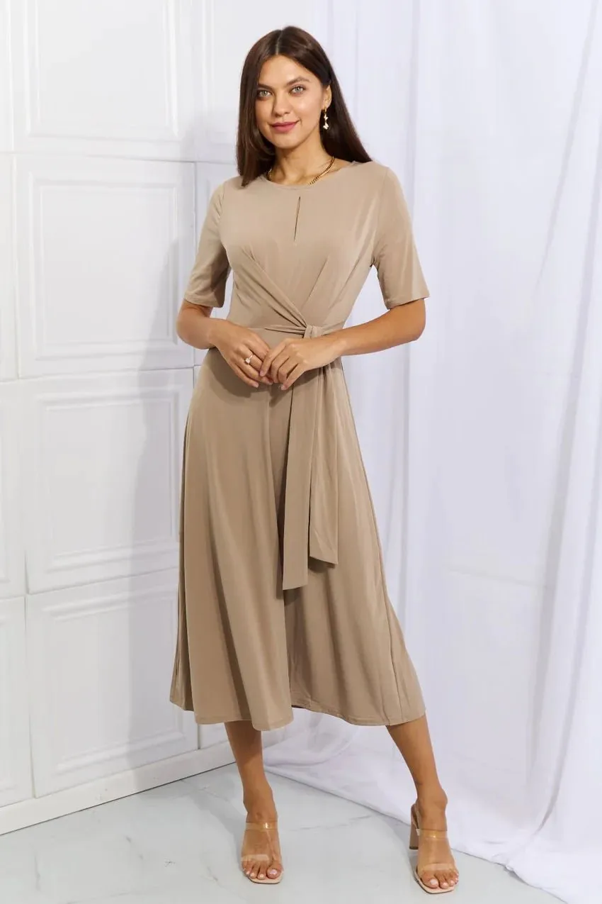 Taupe Waist Tie Midi Dress - FINAL SALE