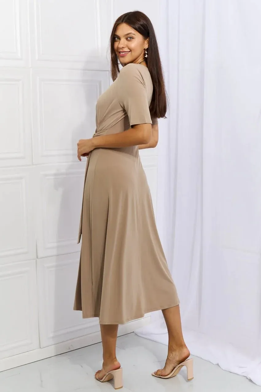 Taupe Waist Tie Midi Dress - FINAL SALE