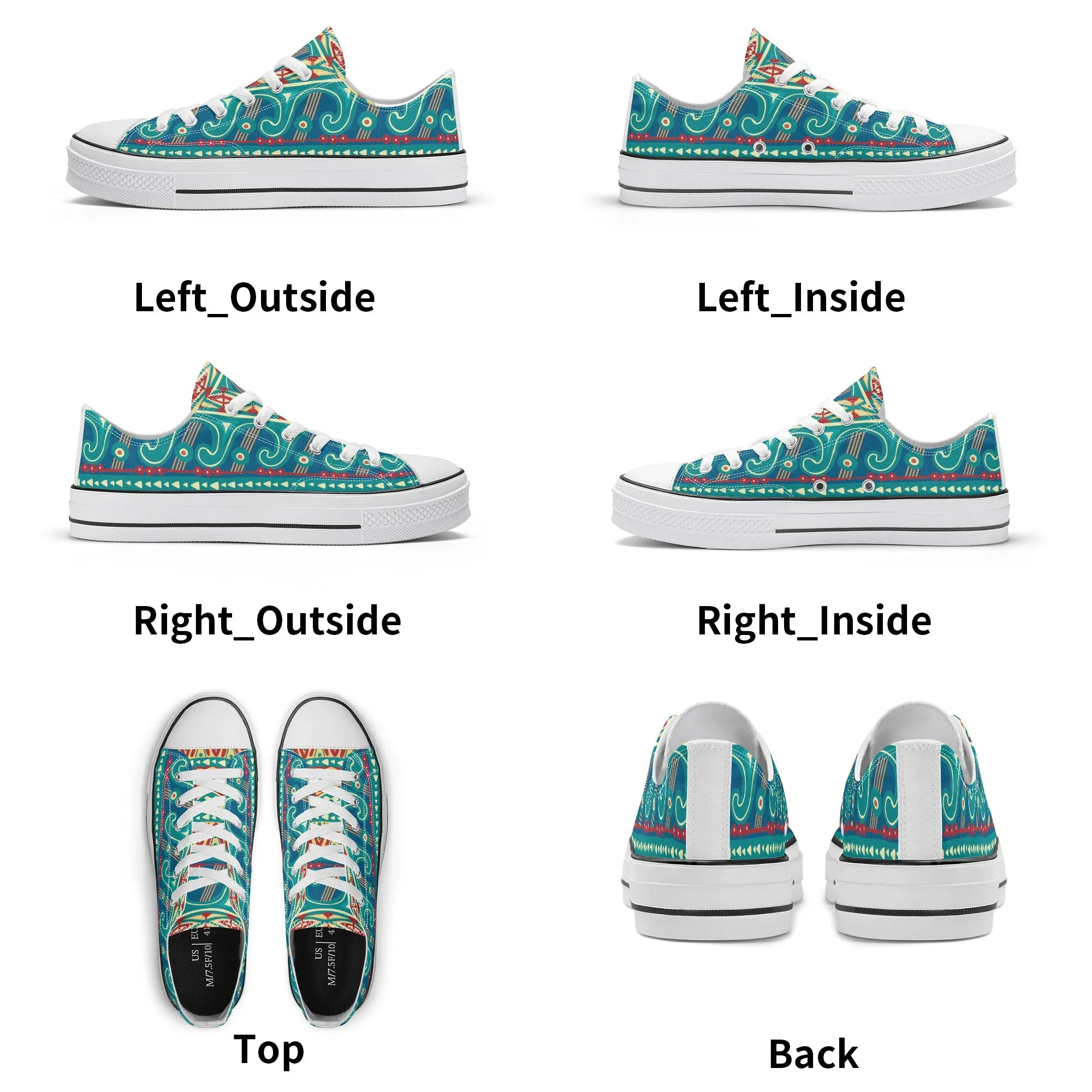 Teal Abstract Design Pattern - Mens Classic Low Top Canvas Shoes for Footwear Lovers