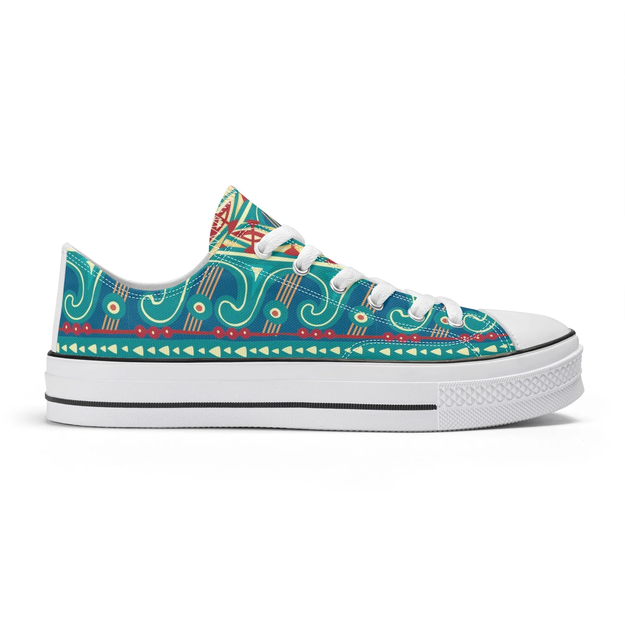 Teal Abstract Design Pattern - Mens Classic Low Top Canvas Shoes for Footwear Lovers