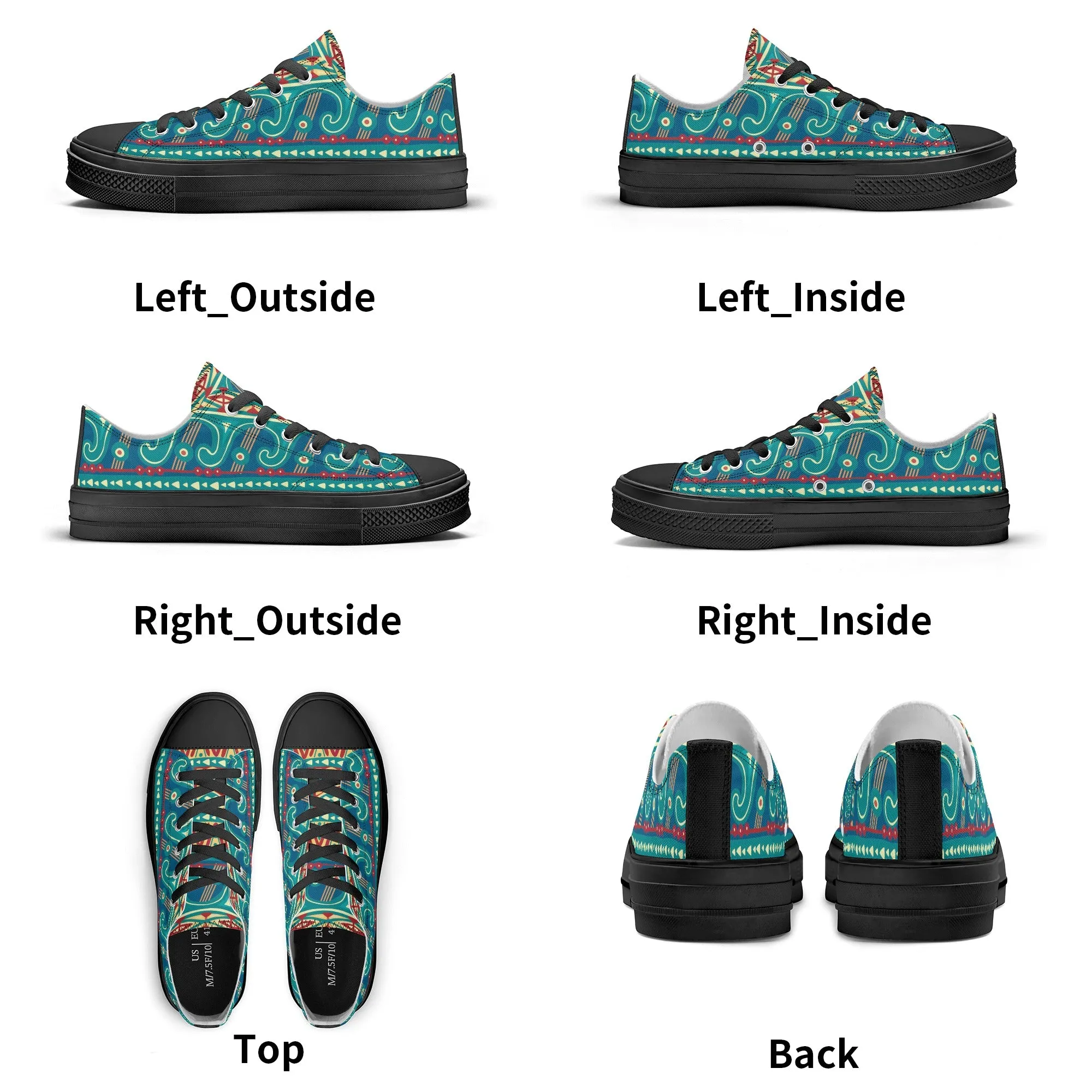 Teal Abstract Design Pattern - Mens Classic Low Top Canvas Shoes for Footwear Lovers