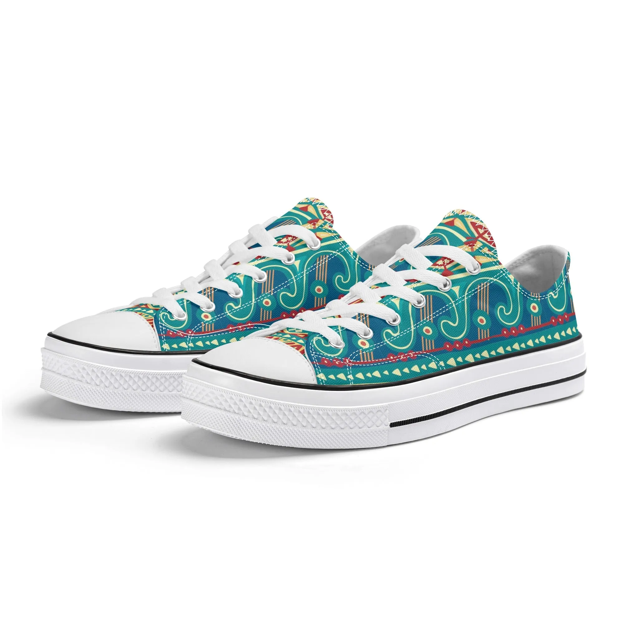 Teal Abstract Design Pattern - Mens Classic Low Top Canvas Shoes for Footwear Lovers