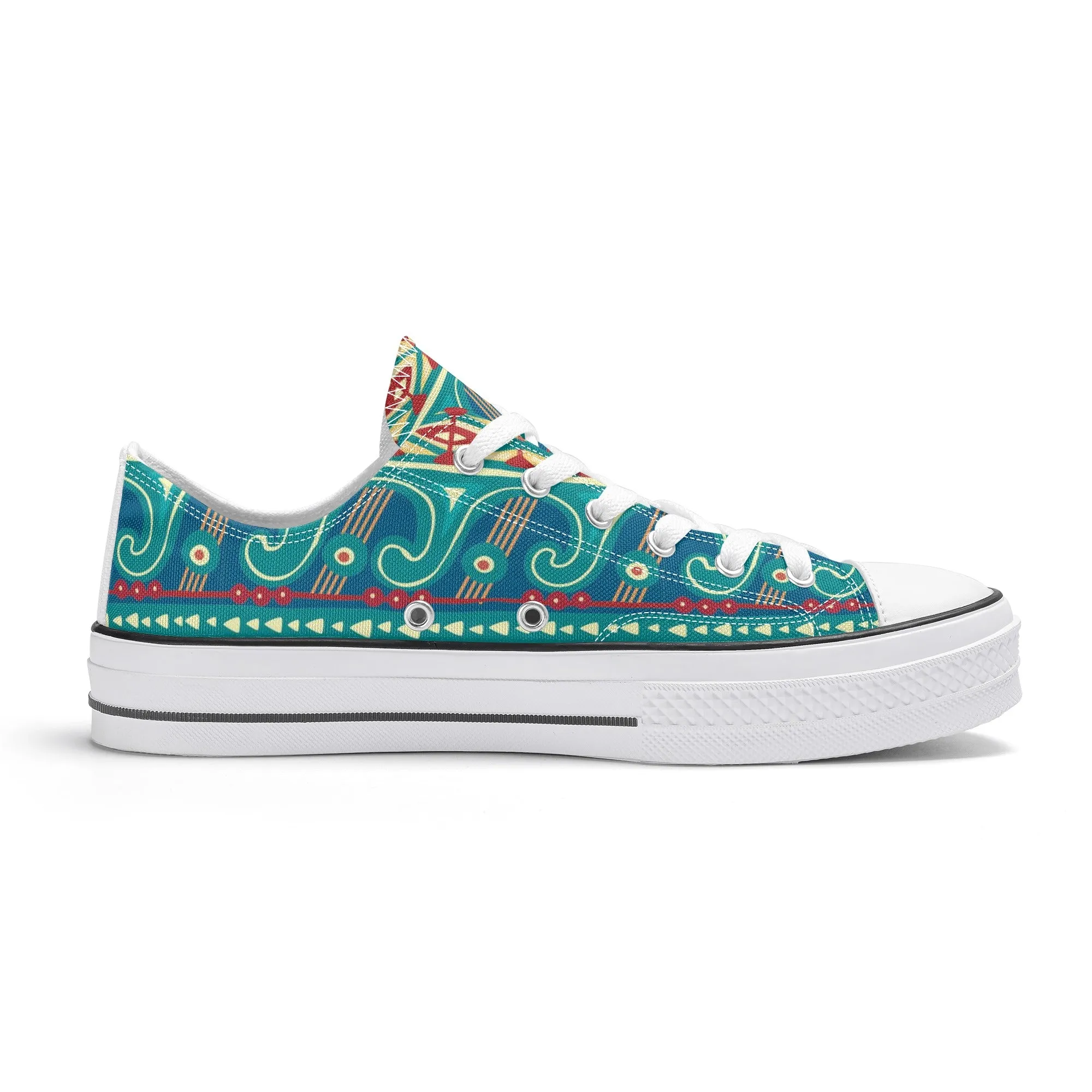 Teal Abstract Design Pattern - Mens Classic Low Top Canvas Shoes for Footwear Lovers