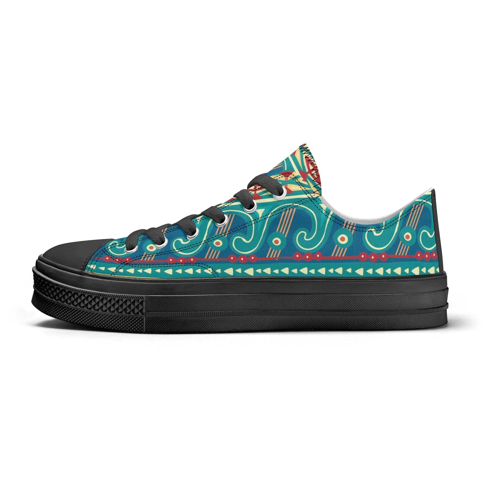 Teal Abstract Design Pattern - Mens Classic Low Top Canvas Shoes for Footwear Lovers