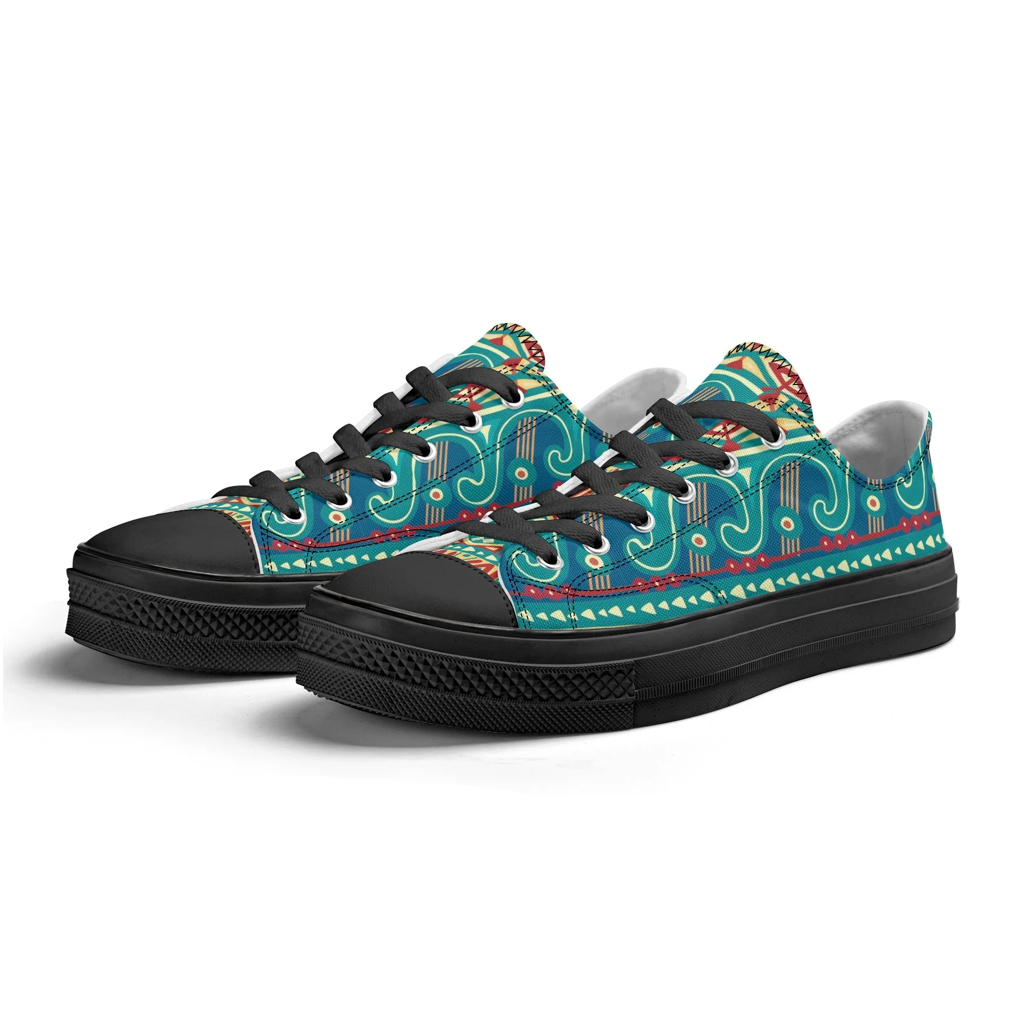 Teal Abstract Design Pattern - Mens Classic Low Top Canvas Shoes for Footwear Lovers