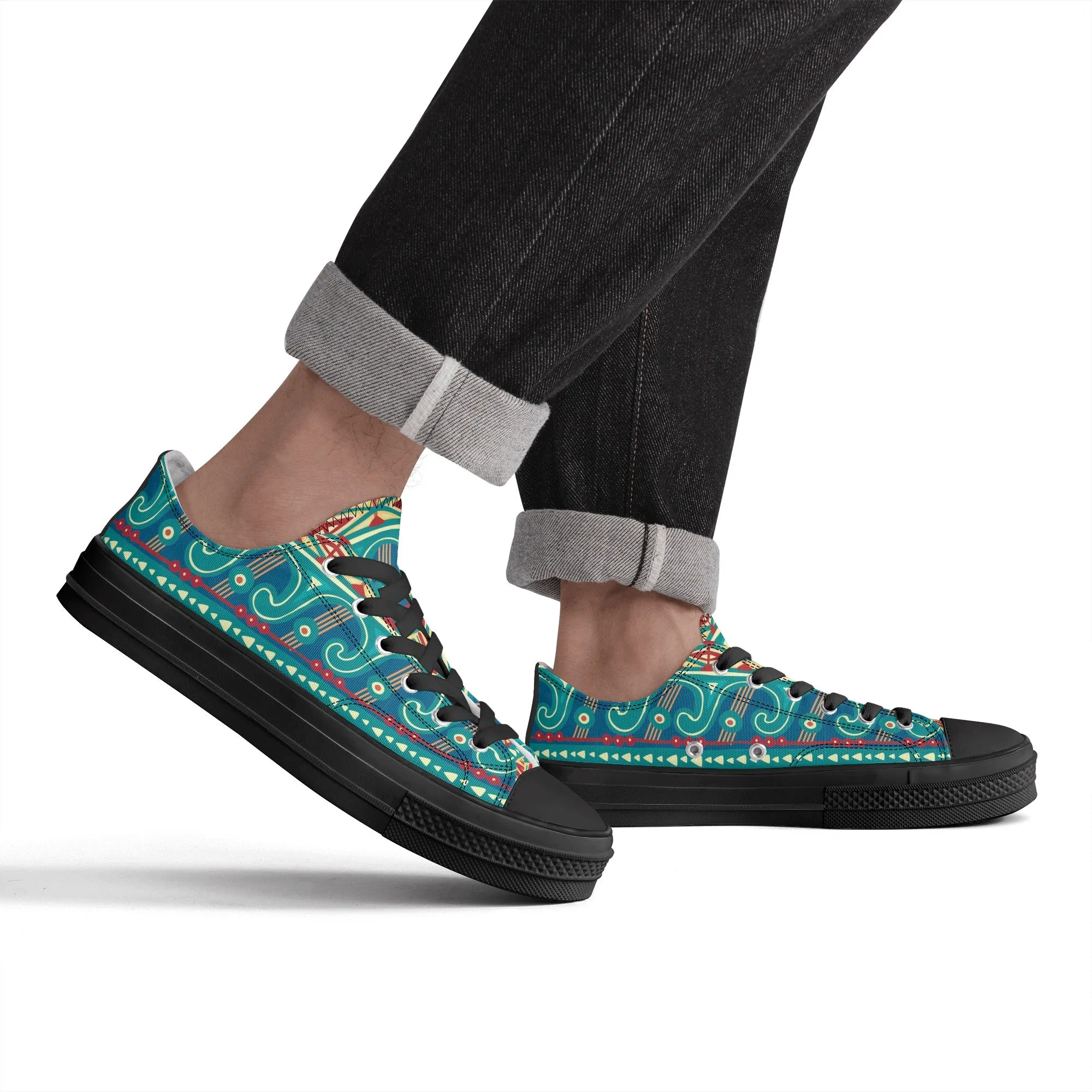 Teal Abstract Design Pattern - Mens Classic Low Top Canvas Shoes for Footwear Lovers