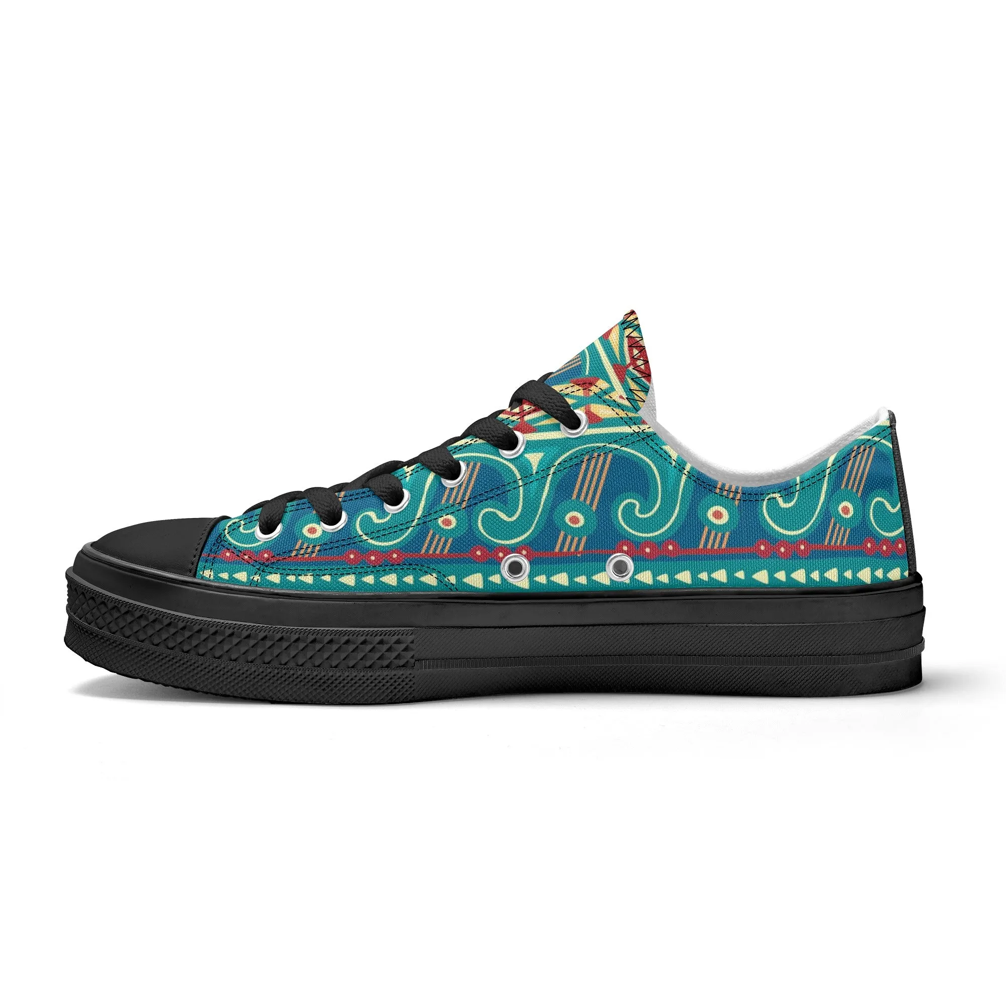 Teal Abstract Design Pattern - Mens Classic Low Top Canvas Shoes for Footwear Lovers