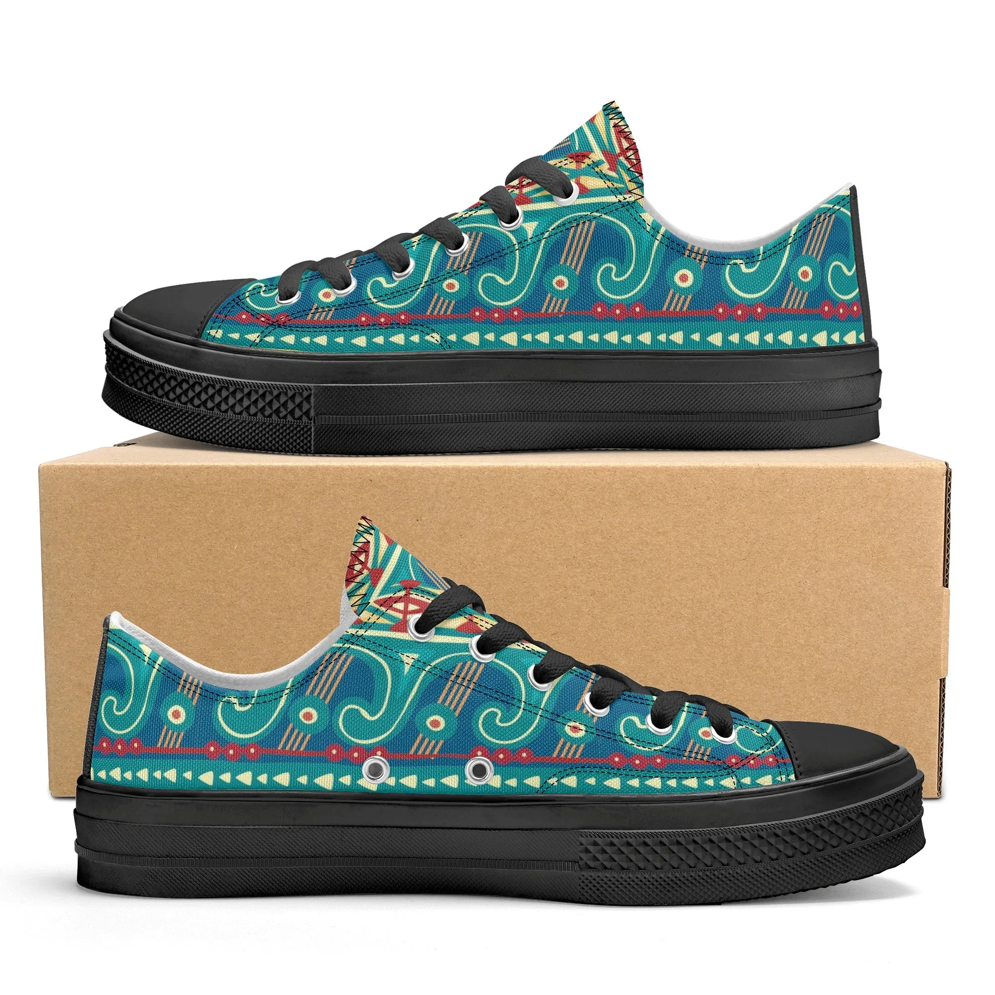 Teal Abstract Design Pattern - Mens Classic Low Top Canvas Shoes for Footwear Lovers