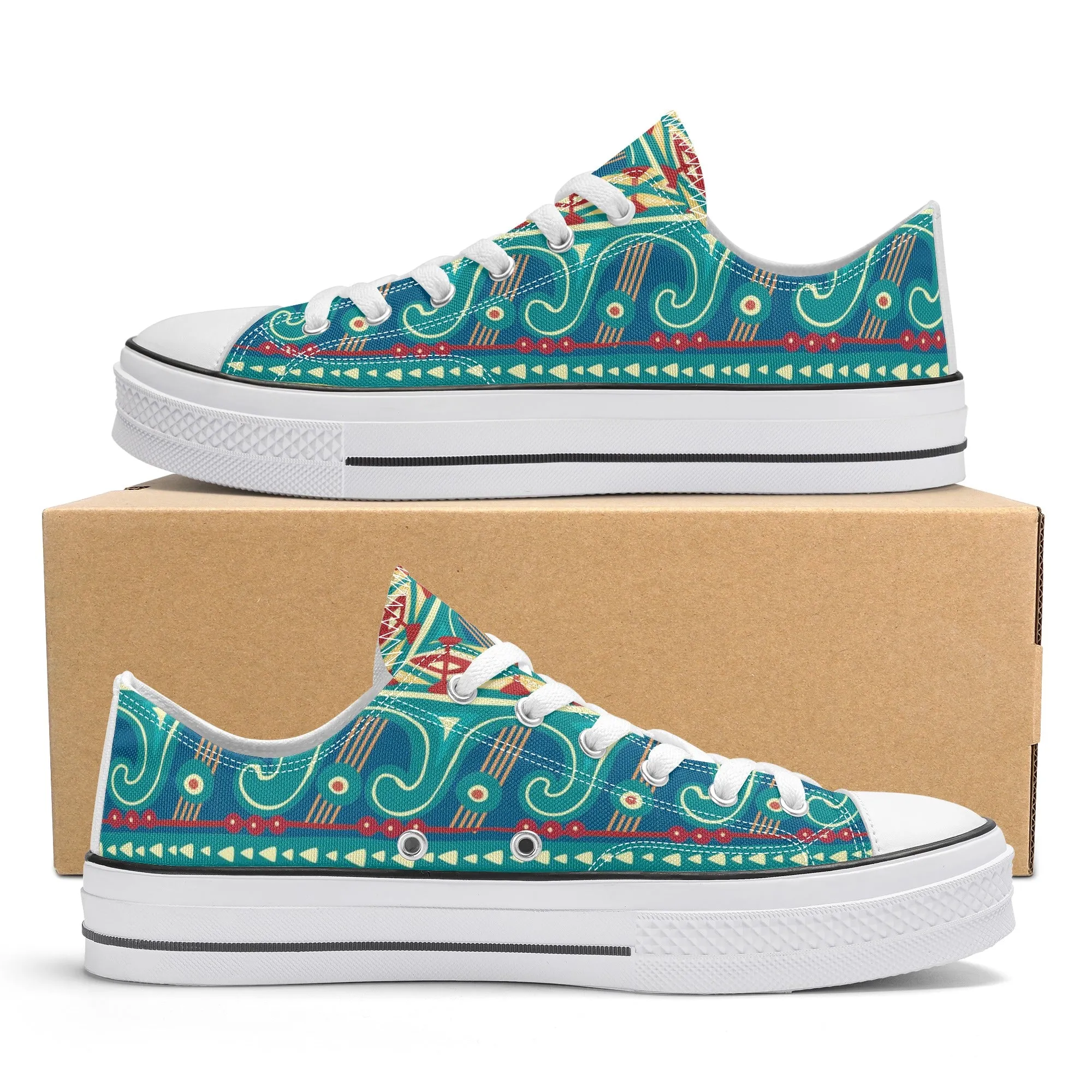 Teal Abstract Design Pattern - Mens Classic Low Top Canvas Shoes for Footwear Lovers