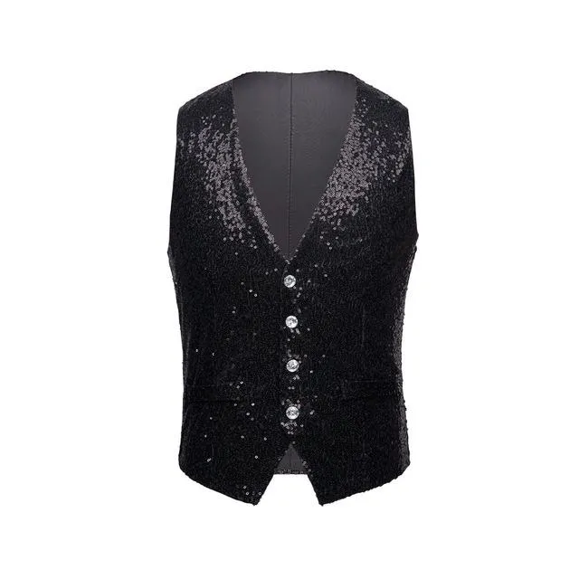 The Crystal Sequin Vest - Jet Black