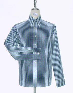 This Shirt Only - Green and Navy Blue Gingham Check Shirt Size M