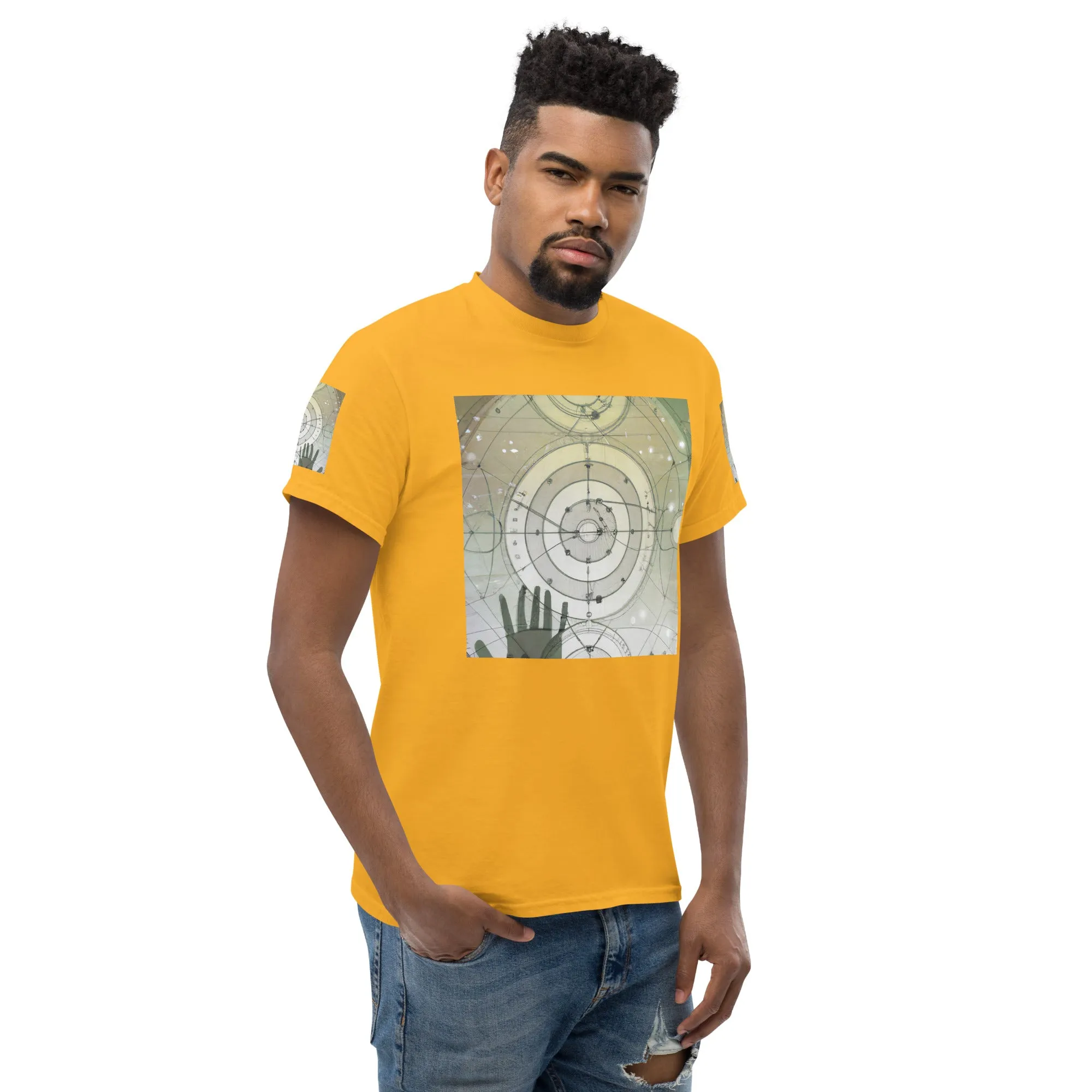 Urban Elegance: Men's Classic Tee with Abstract Balance Print