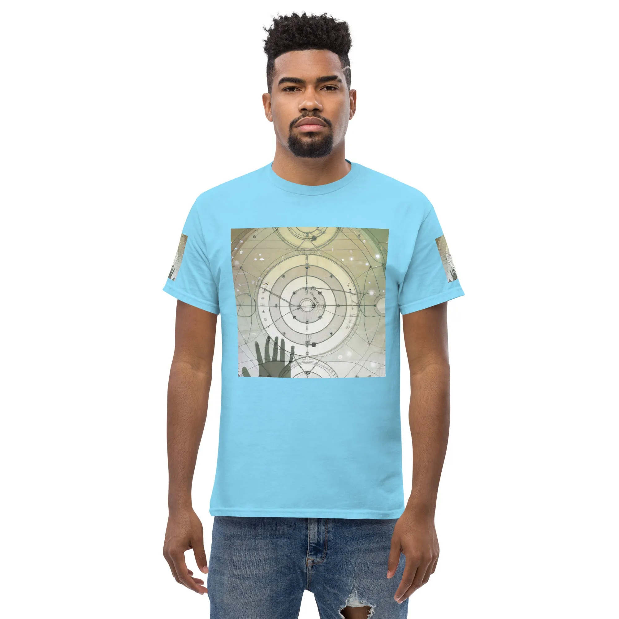 Urban Elegance: Men's Classic Tee with Abstract Balance Print