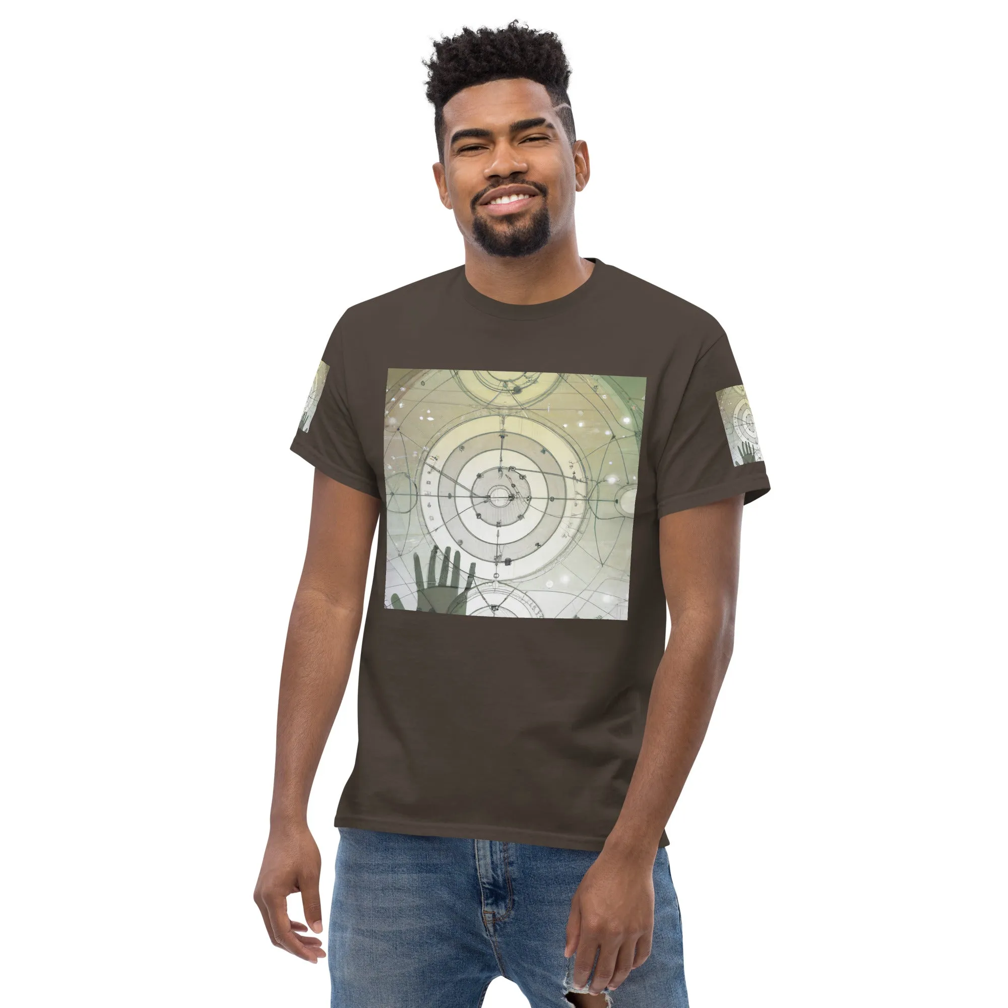 Urban Elegance: Men's Classic Tee with Abstract Balance Print