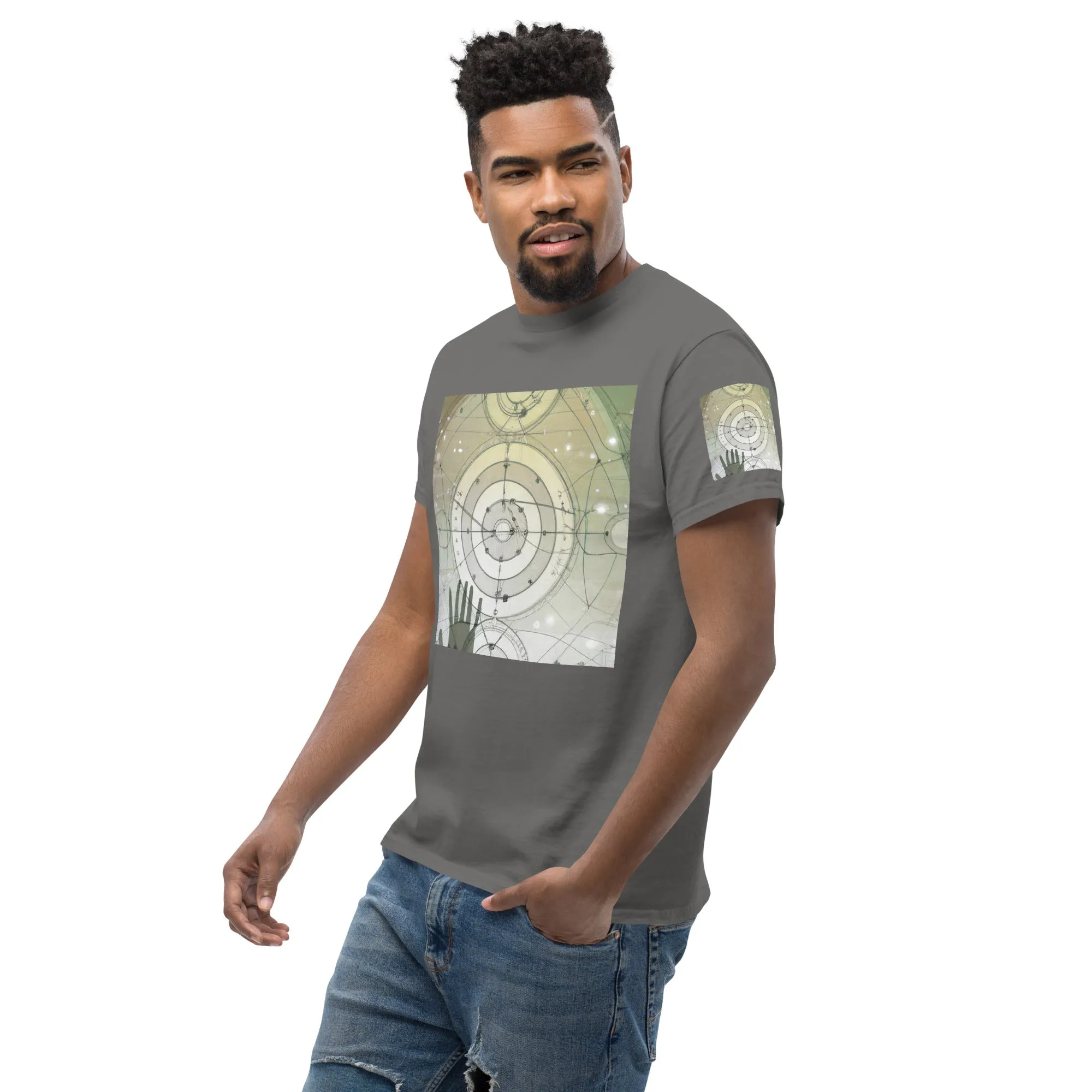 Urban Elegance: Men's Classic Tee with Abstract Balance Print