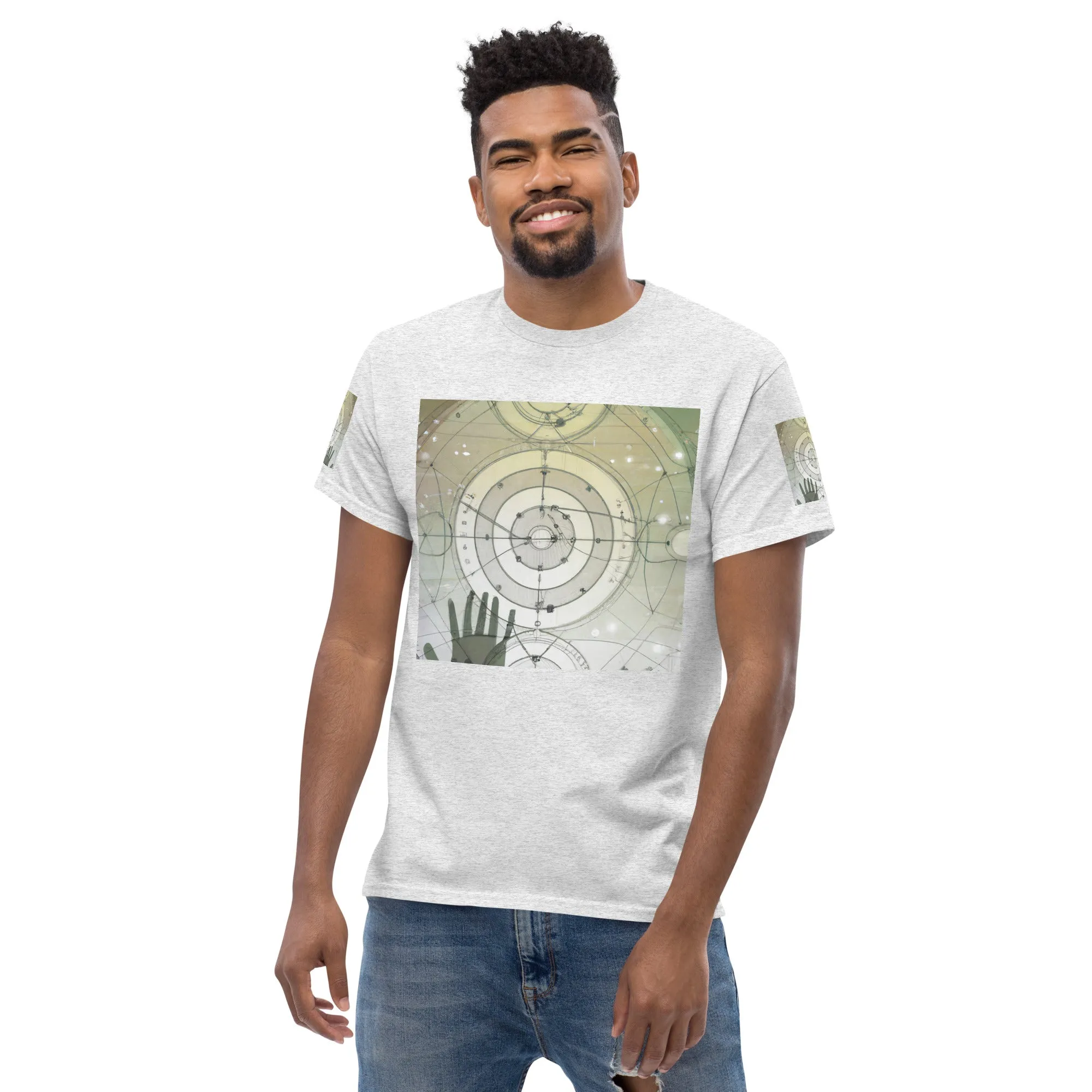 Urban Elegance: Men's Classic Tee with Abstract Balance Print