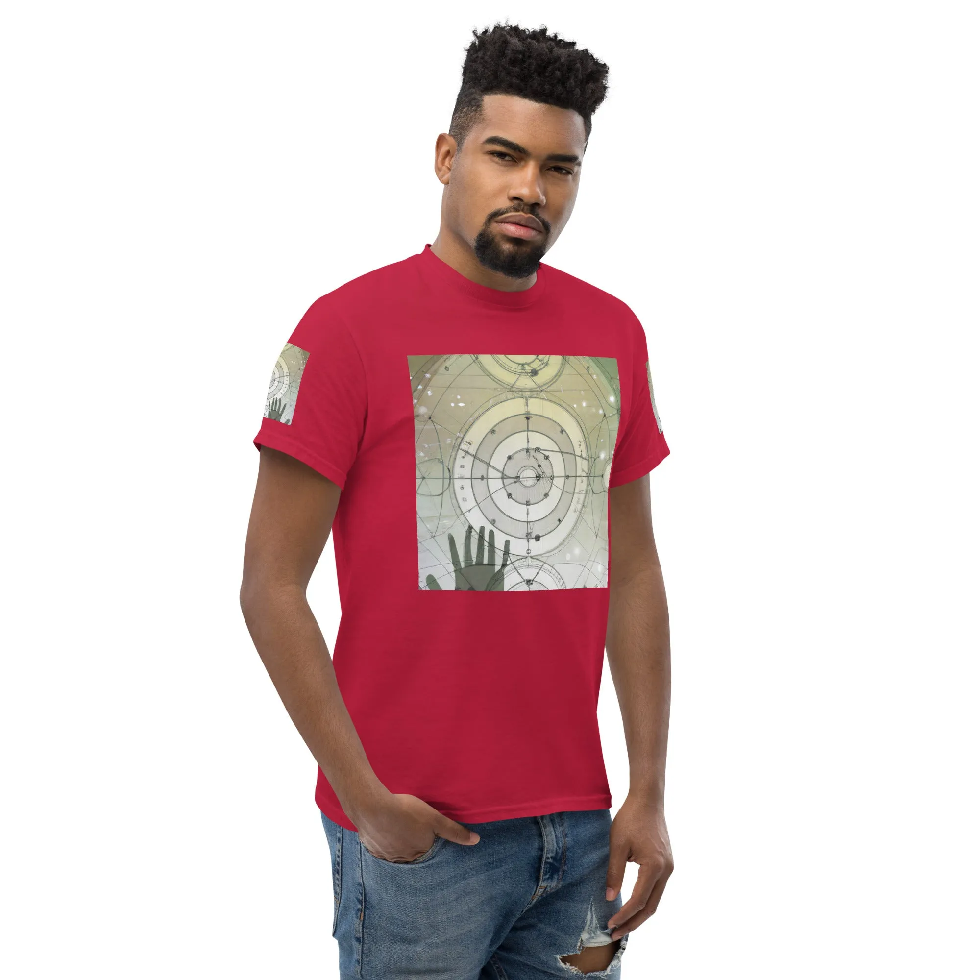 Urban Elegance: Men's Classic Tee with Abstract Balance Print