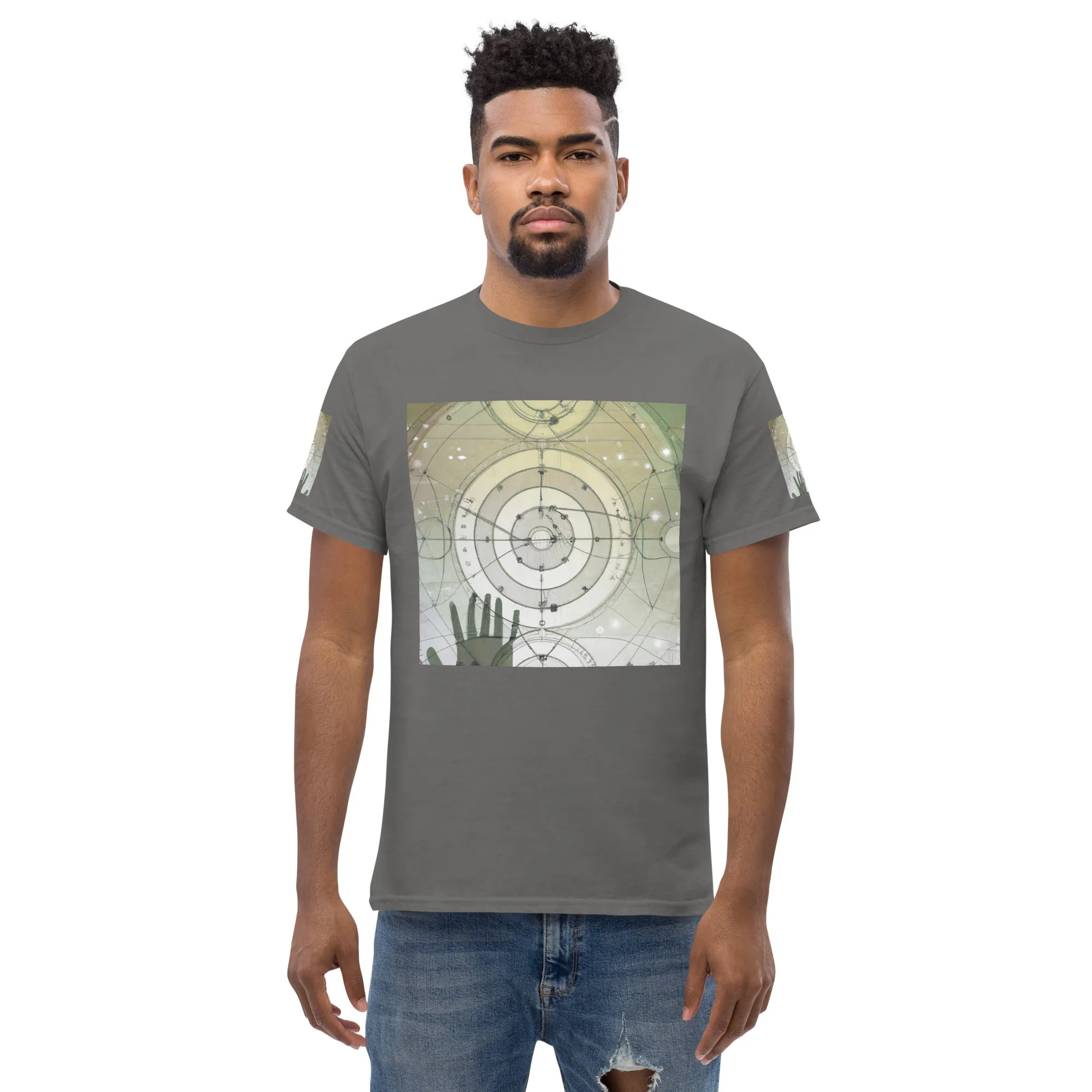 Urban Elegance: Men's Classic Tee with Abstract Balance Print