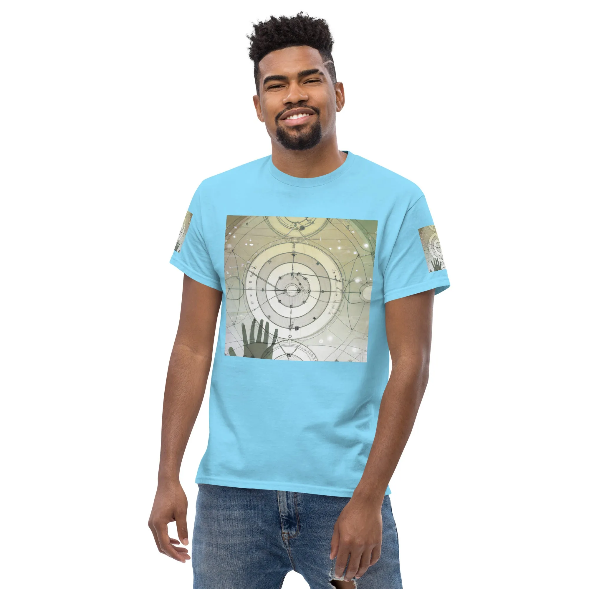 Urban Elegance: Men's Classic Tee with Abstract Balance Print