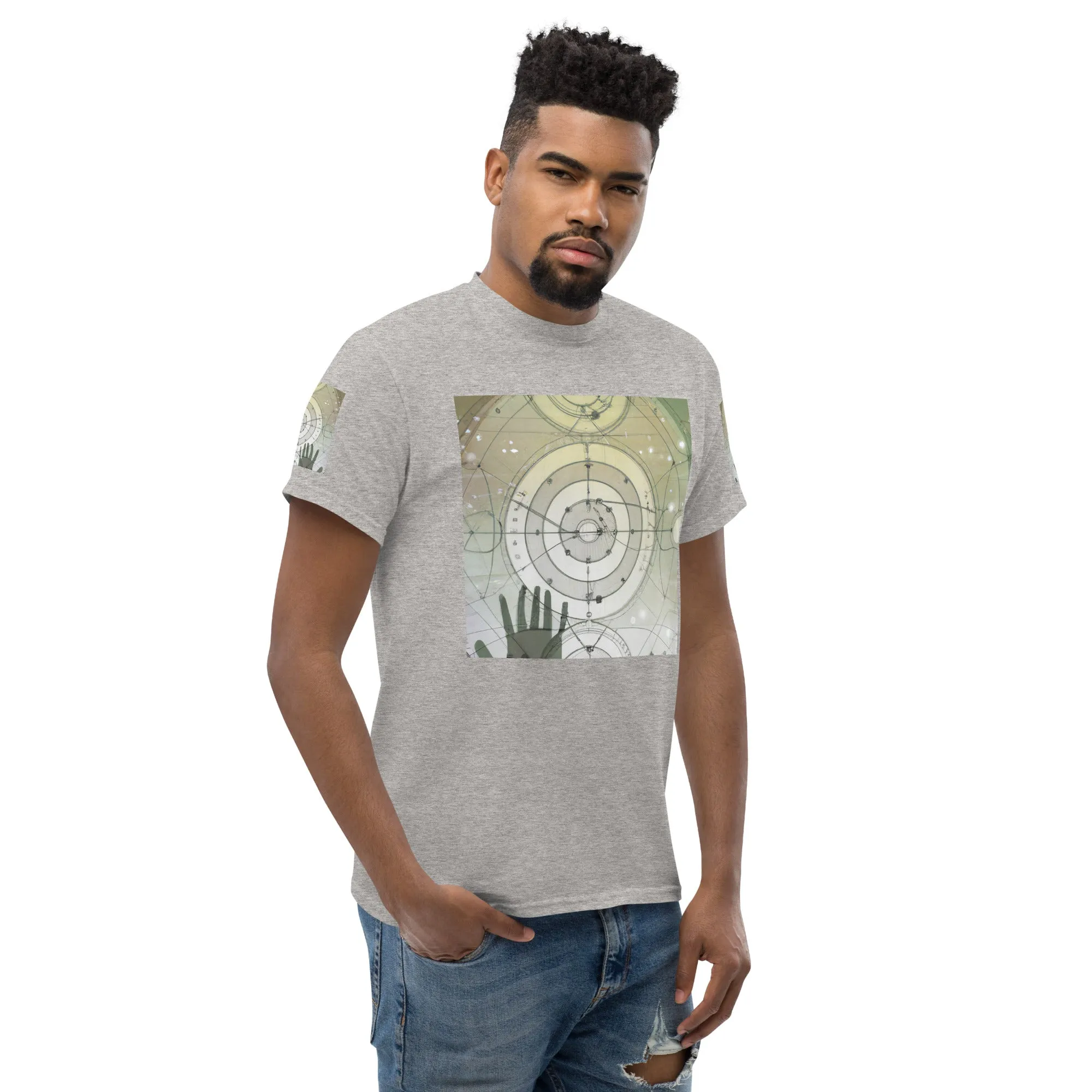 Urban Elegance: Men's Classic Tee with Abstract Balance Print