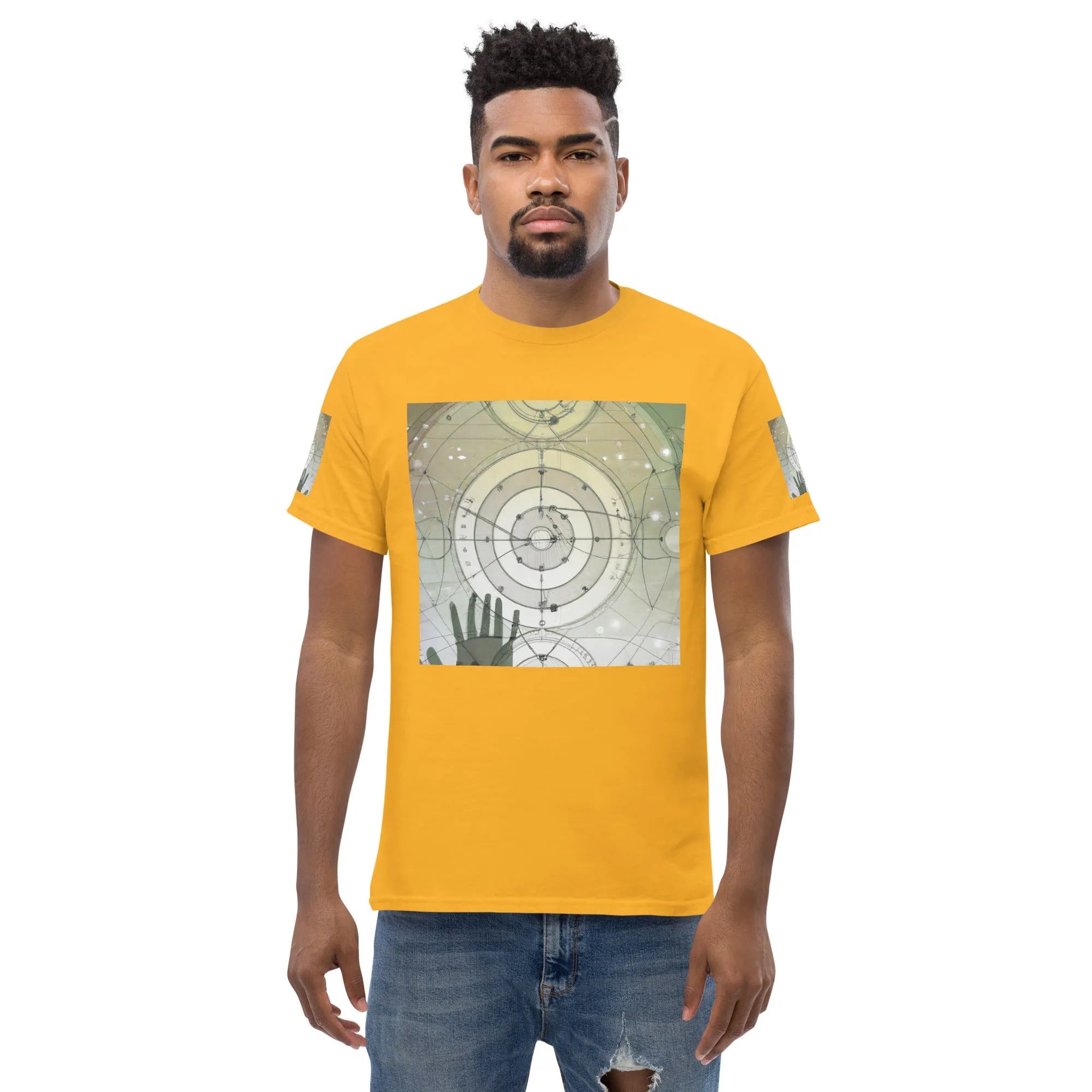 Urban Elegance: Men's Classic Tee with Abstract Balance Print