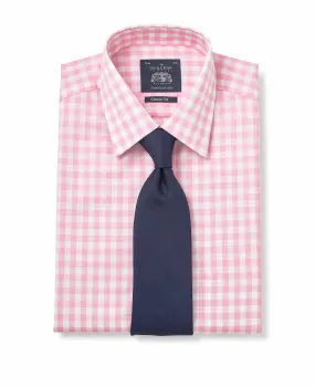 White Pink Gingham Check Classic Fit Shirt - Single Cuff