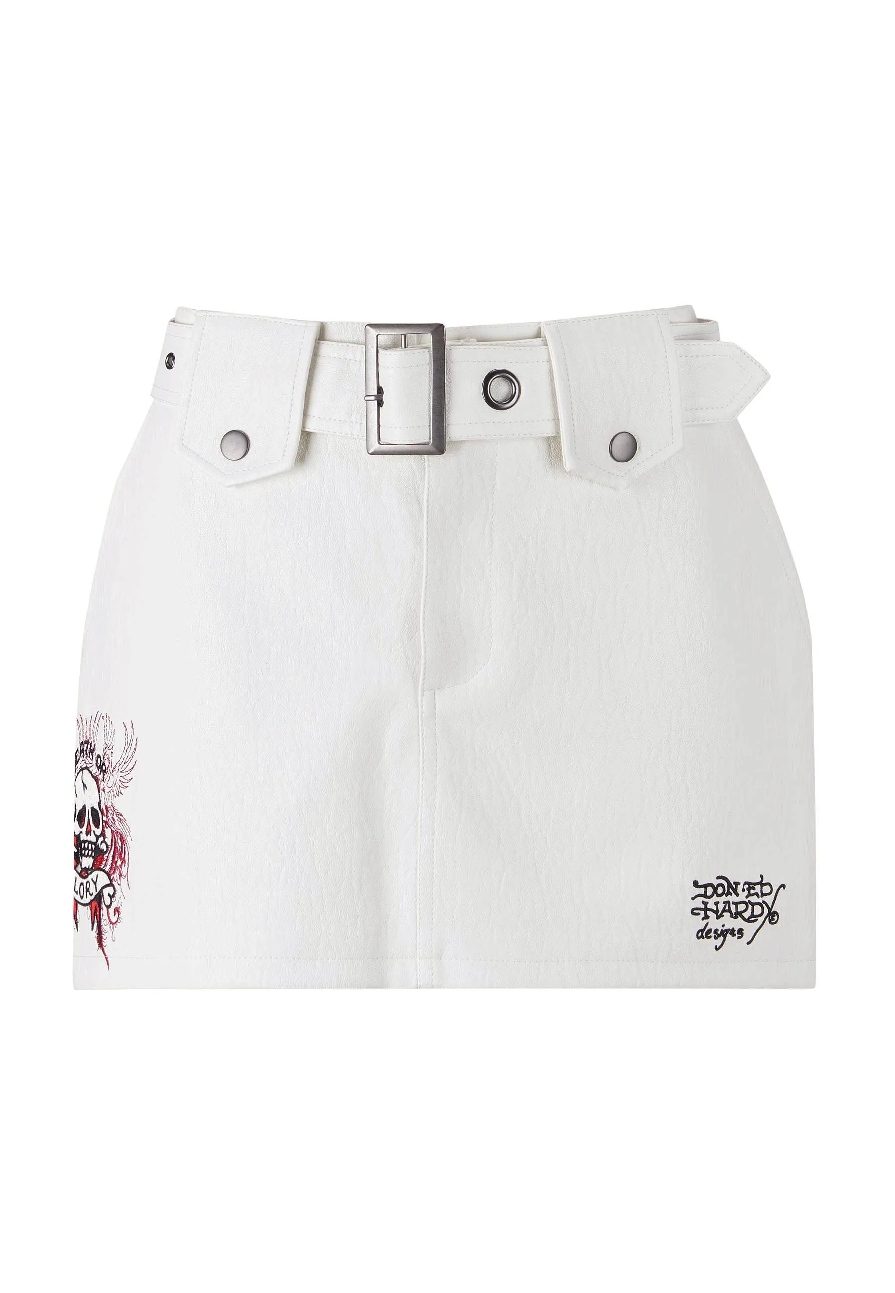 Womens Death Or Glory Vegan Leather Mini Skirt  - Off White