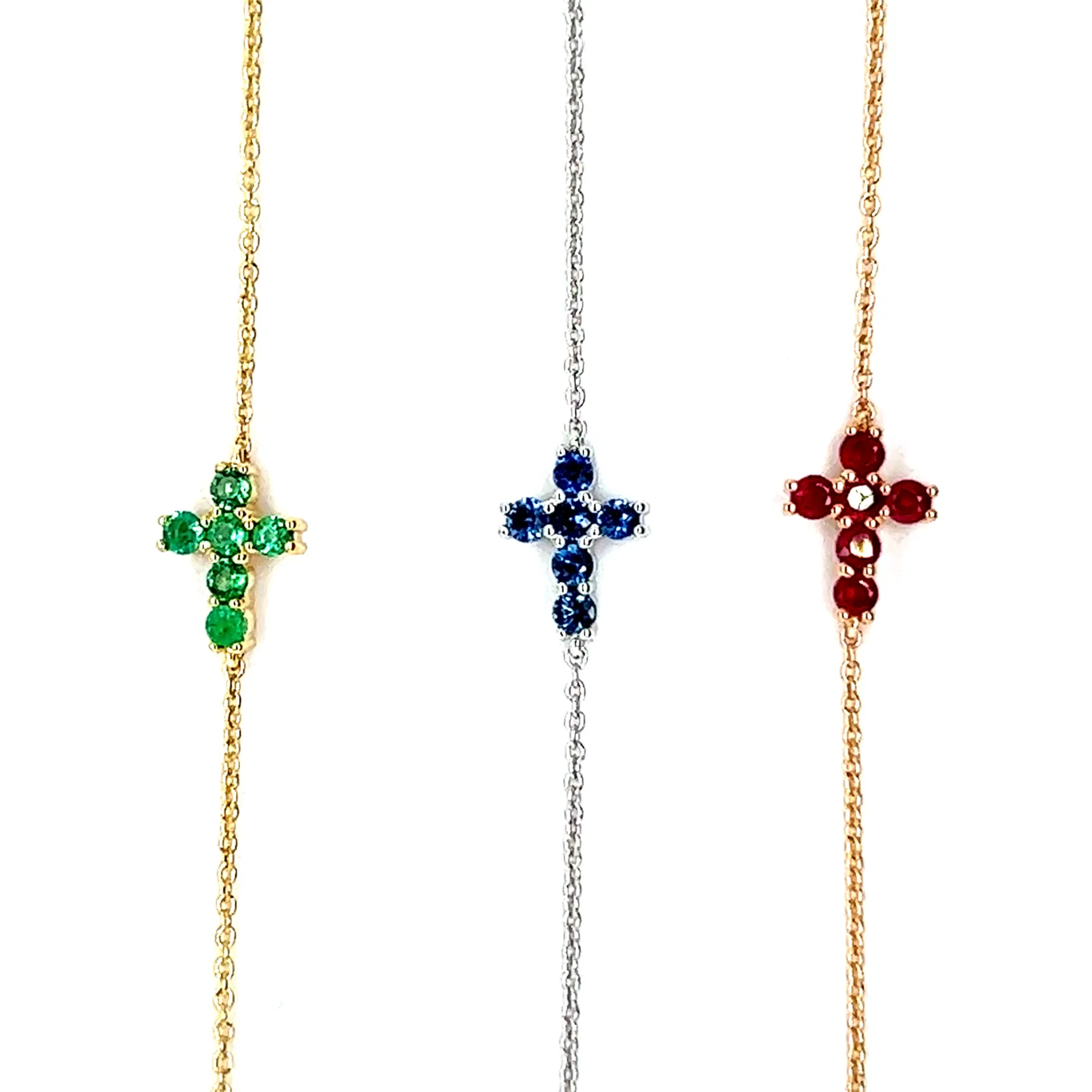 Yellow, Rose & White Gold Gemstone Cross Bracelet