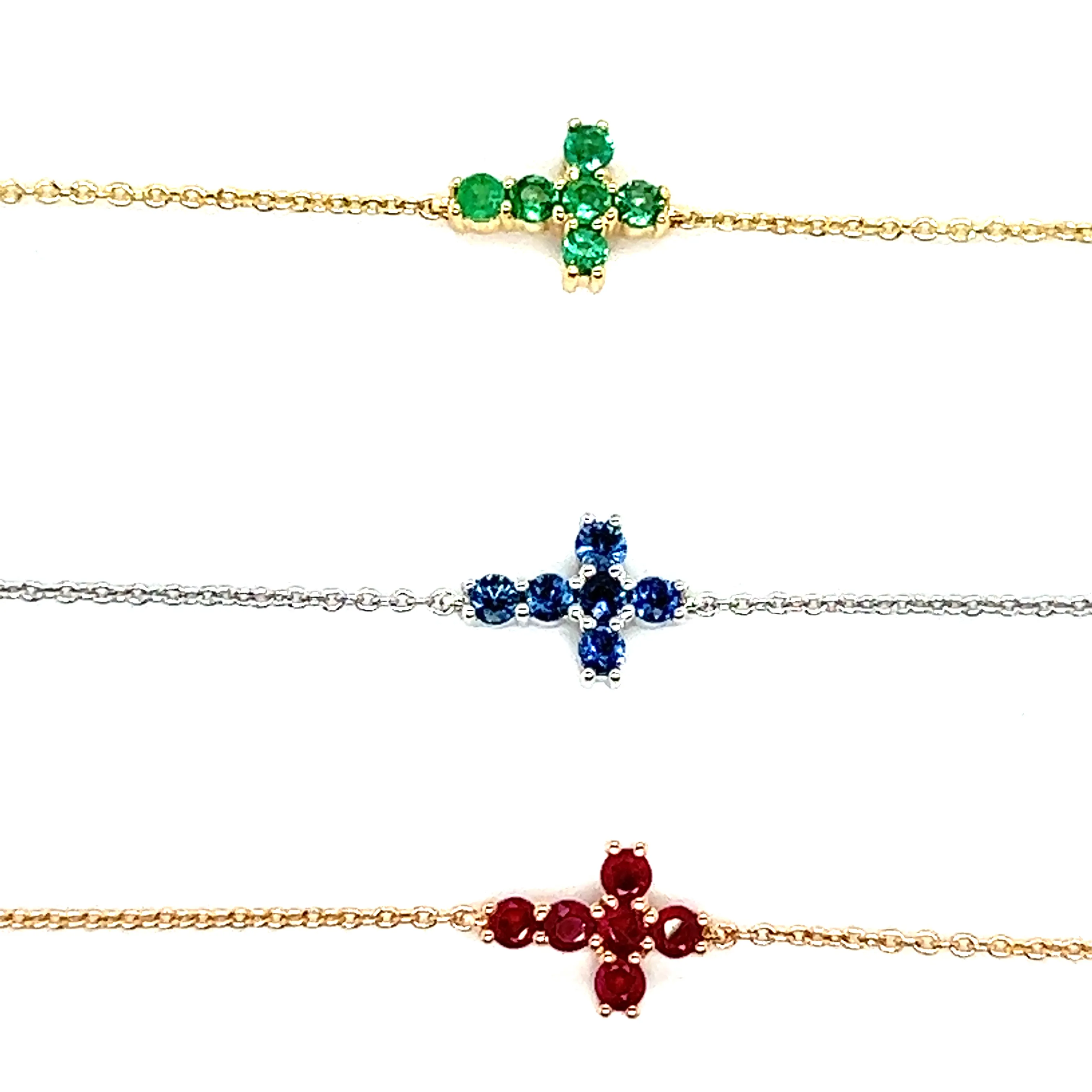 Yellow, Rose & White Gold Gemstone Cross Bracelet